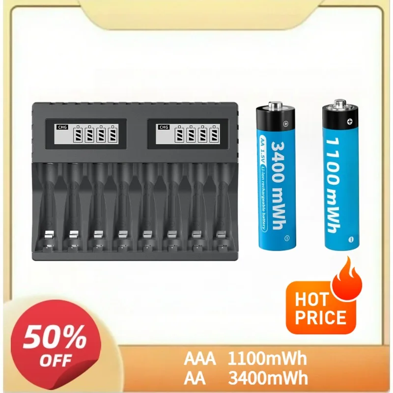 

AAA/AA 1100mWh 3400mWh 1.5V Li-Ion Rechargeable BatteryCharger Lithium Batteries For Mouse Flashlight Fan Game Machine
