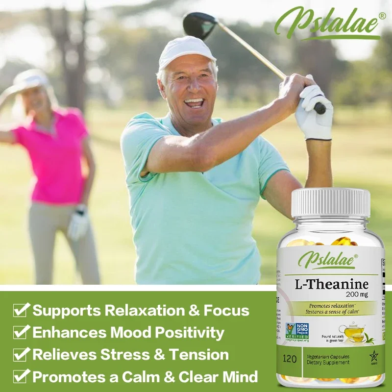 Natural L-Theanine Capsules 200 Mg, Stress Relief, Support Healthy Mood, Improve Focus & Focus 120 Vegetarian Supplements