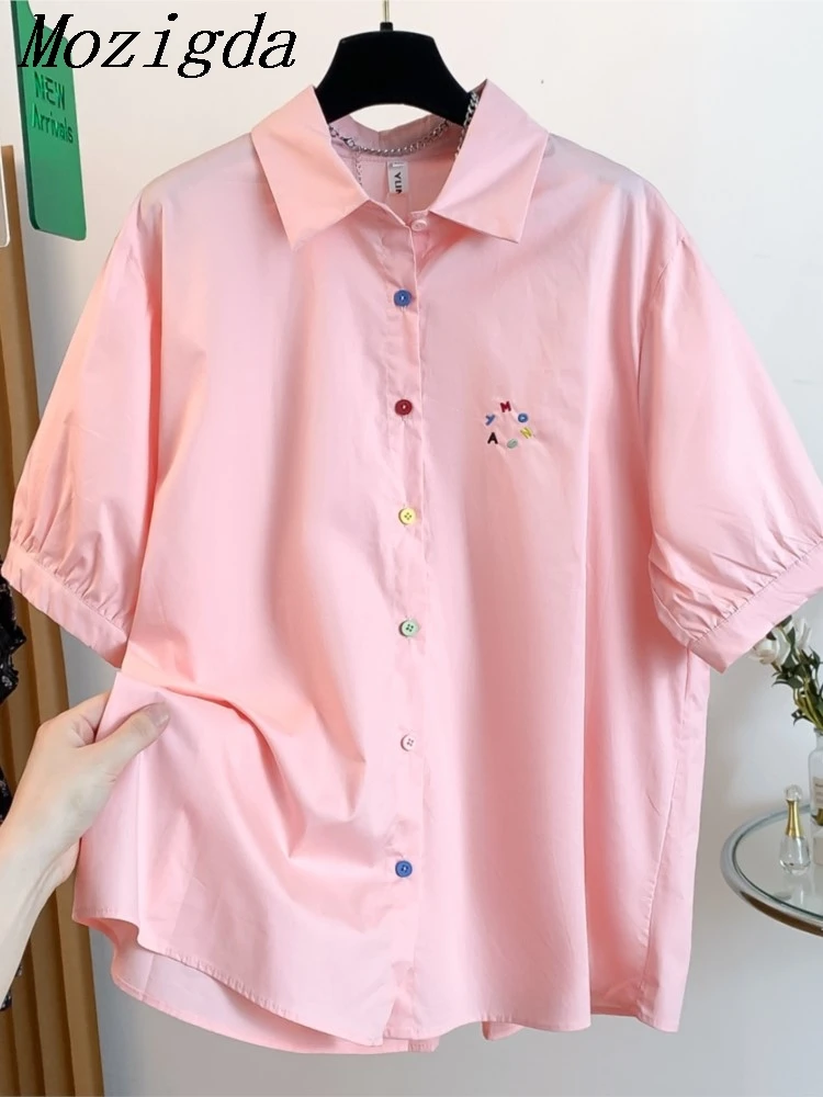 

Korean Style Classic Casual Cotton Short-Sleeved Summer Women Shirt New Embroidered Polo Collar T-shirt Ladies Tops