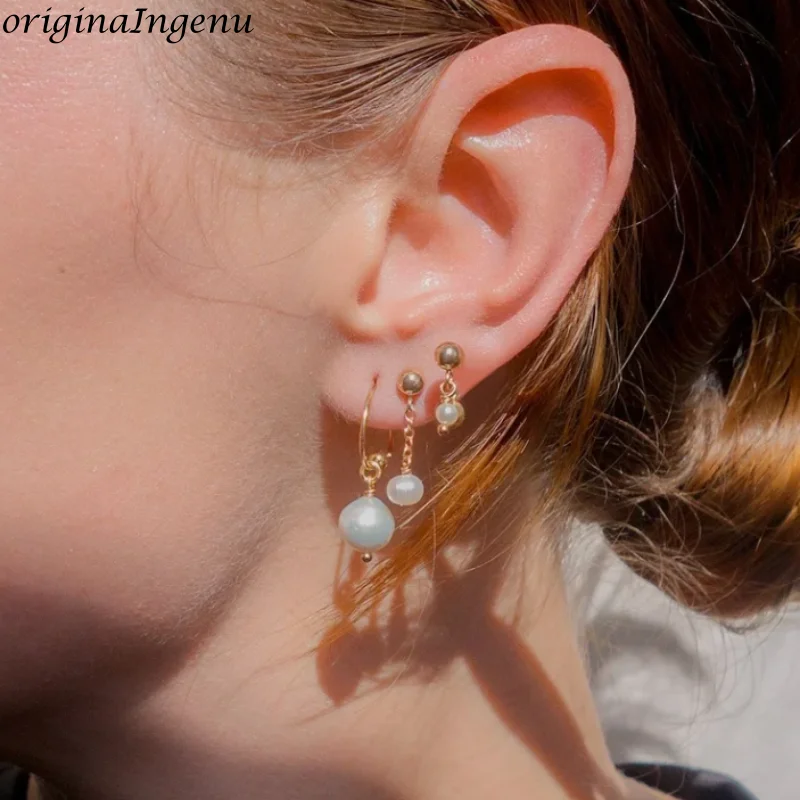 

3 Pieces 14K Gold Filled Pearl Earrings Sets Gold Stud Earrings Luxury Jewelry Gifts for Women Ladies' Earrings Jewelry sets