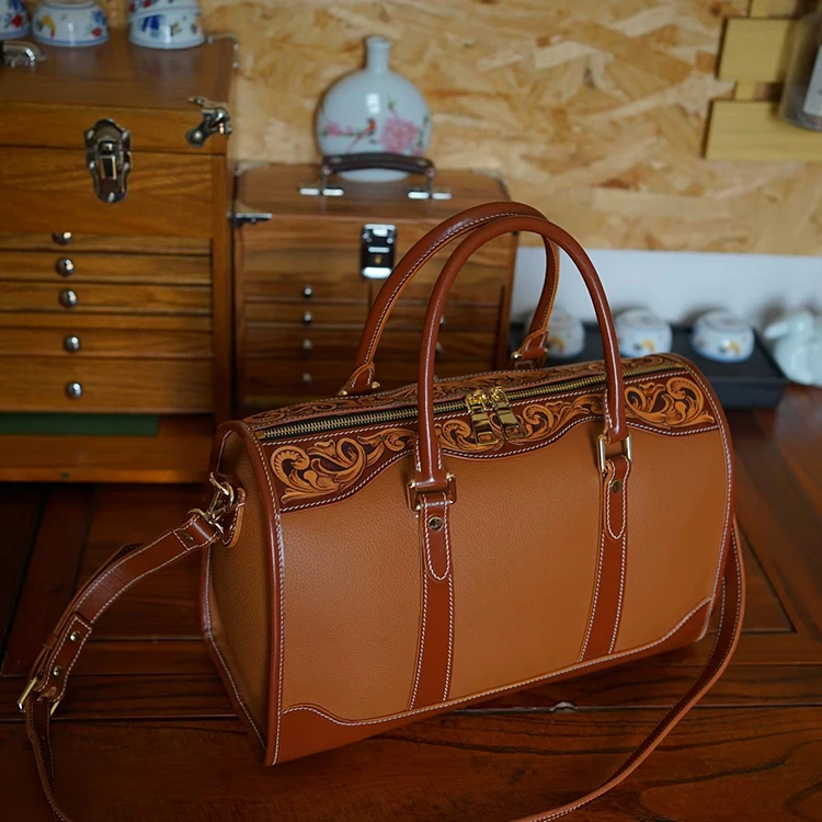 Luxury custom leather sports leisure zipper weekend luggage carry-on luggage gym ladies travel