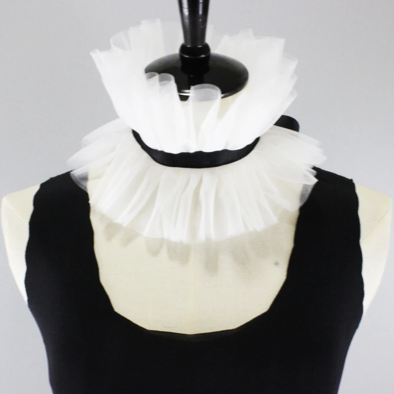 49mc Frauen viktorianische Vintage Mesh Ruffen Ständer falscher Kragen Ribbon Bowknot Hals Ruff