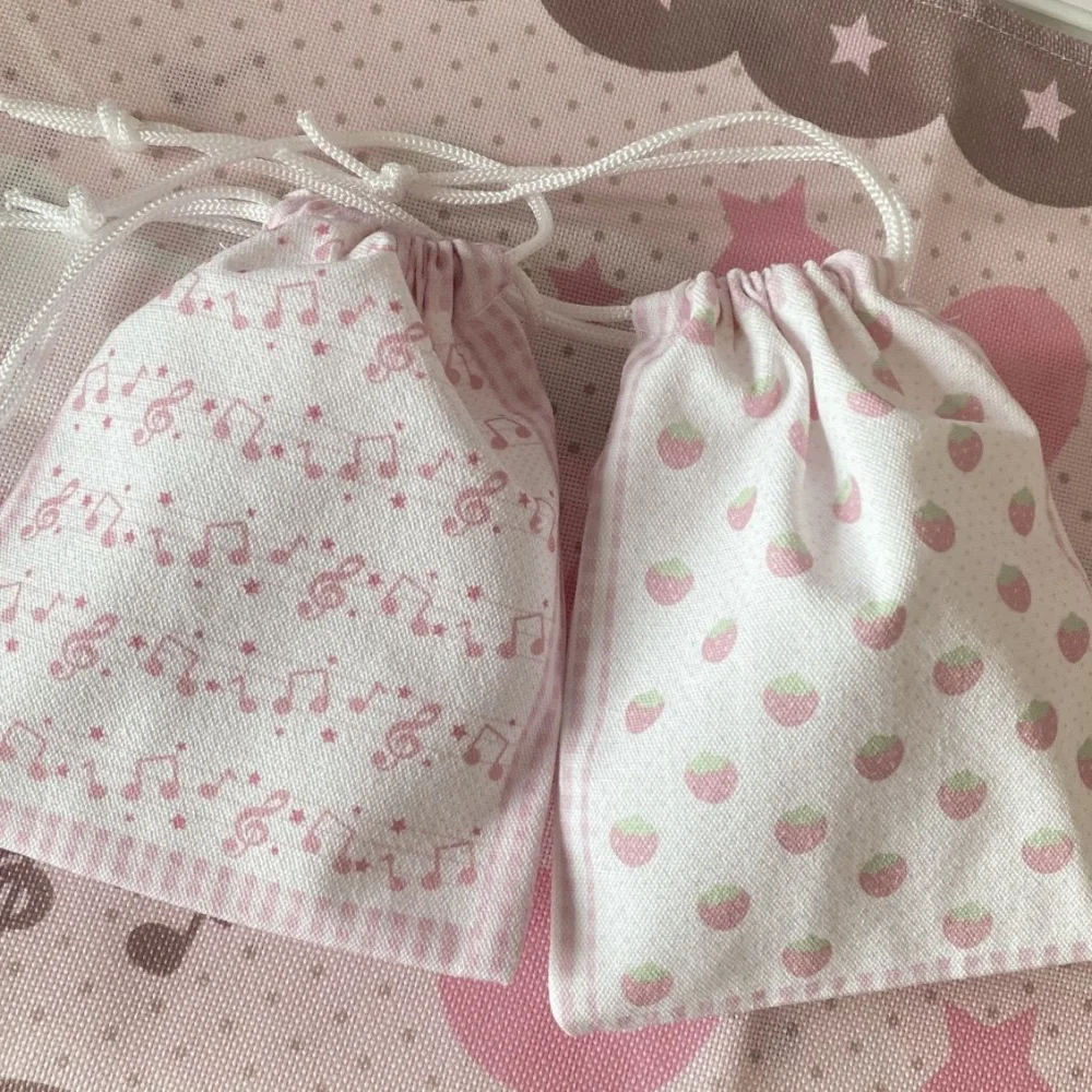 Cute Strawberry Musical Note Drawstring Bag Cartoon Coin Purse Portable Large Capacity Makeup Storage Pouch Gifts for Girls