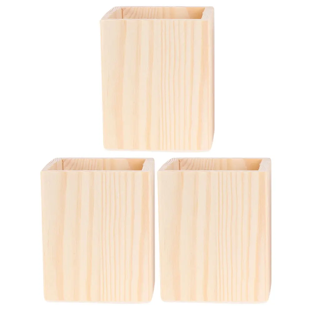 

3 Pcs Blank Wood Pen Holder Unfinished Wooden Pencil Container DIY Craft ganizer Storage Solution