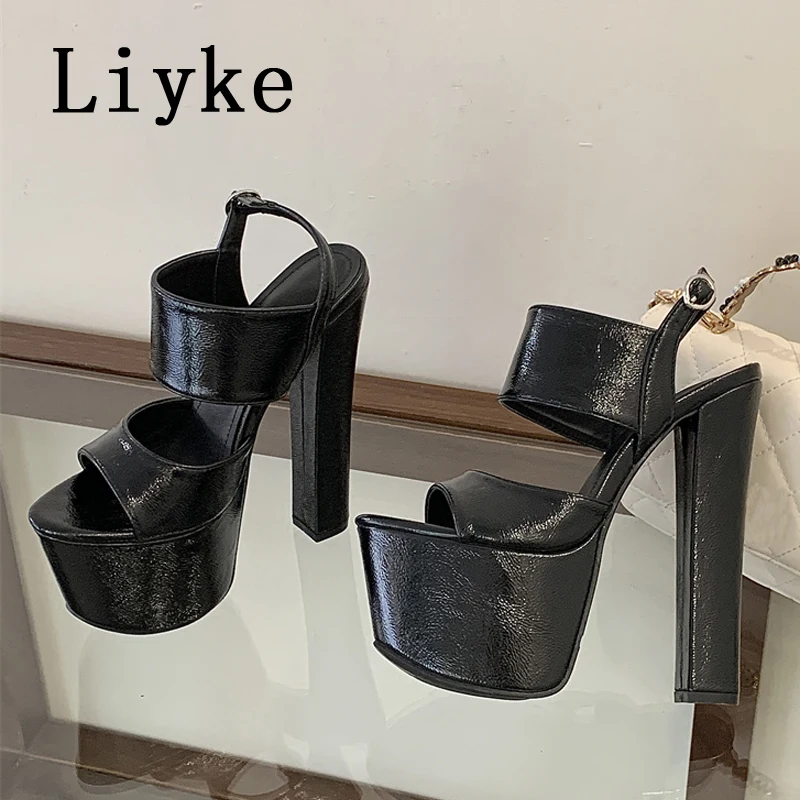 

Liyke, большие размеры 43, 44, 45, массивные сандалии на платформе для женщин, модельные туфли на очень высоком каблуке, пикантные туфли с открытым носком для банкета и вечеринки