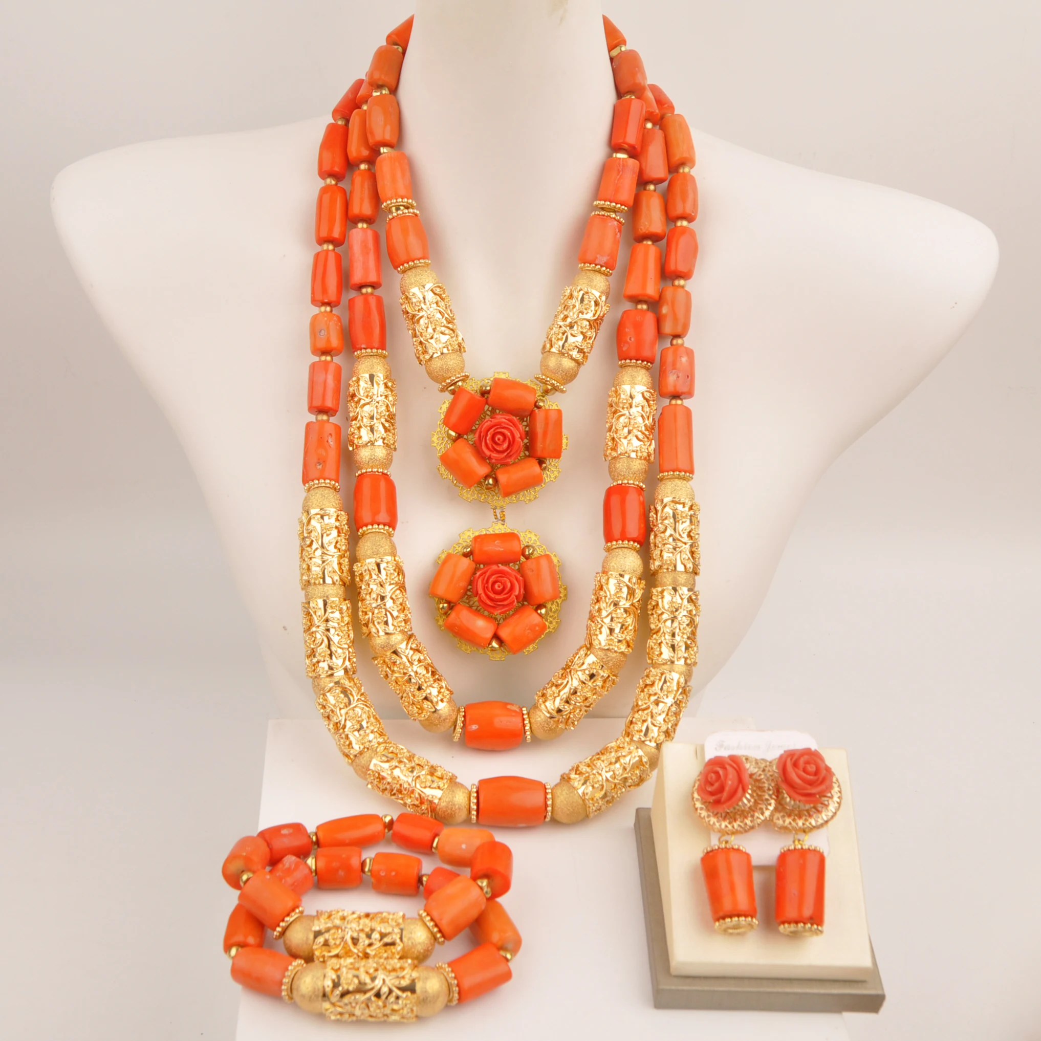 

Natural Orange Coral Beads African Jewelry Sets