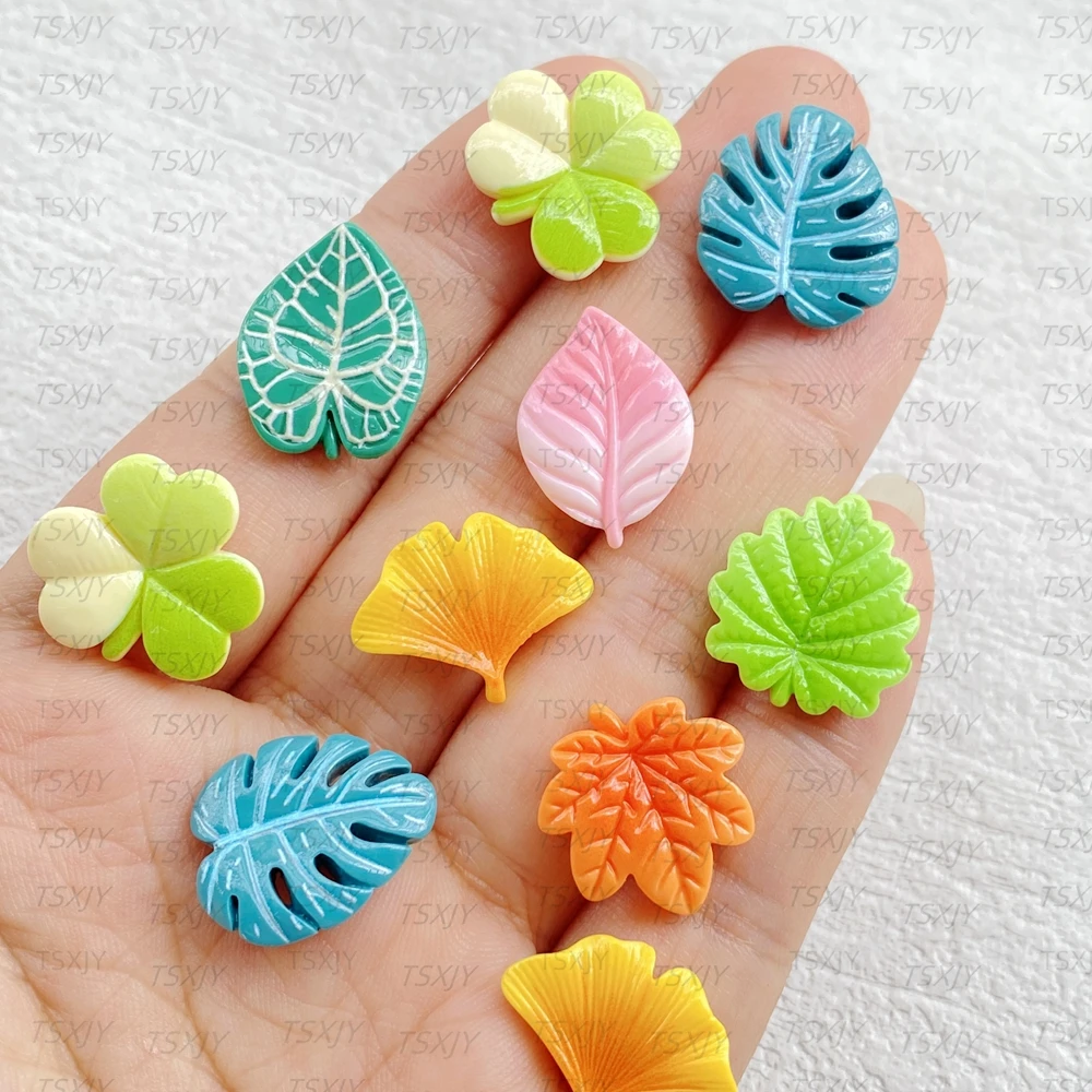 20 Stück Harz-Kawaii-3D-Cartoon-Blätter in verschiedenen Farben, flache Blumensteine, Scrapbook-Figuren, DIY-Schleifen-Deko-Accessoires, Bastelbedarf