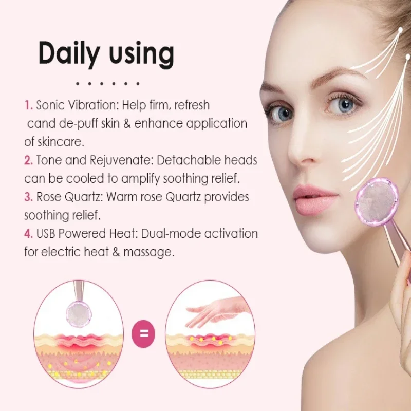 LED Vibrating Beauty Wand Face Massager Electric Vibrating Rose Quartz Facial Roller Face Lifting Body Face Gua Sha Jade Roller