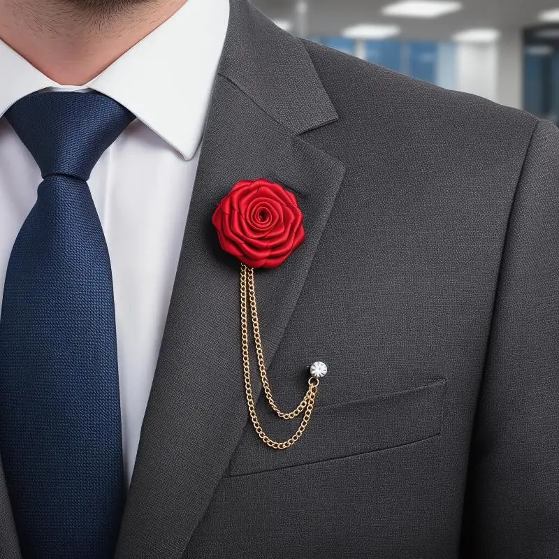 Korean Style Groom Wedding Brooch Wedding Corsage Handmade Cloth Rose Flower Lapel Pin With Tassel Chain Men's Suit Accessories
