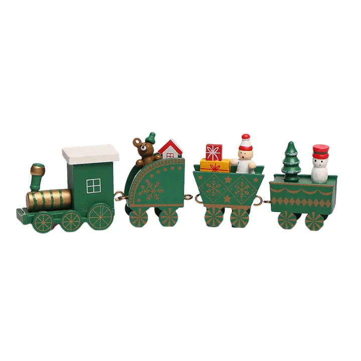 4 Knots Christmas Train Painted Wooden Christmas Decoration for Home with Santa Kids Toys Ornament Navidad 2024 New Year Gift