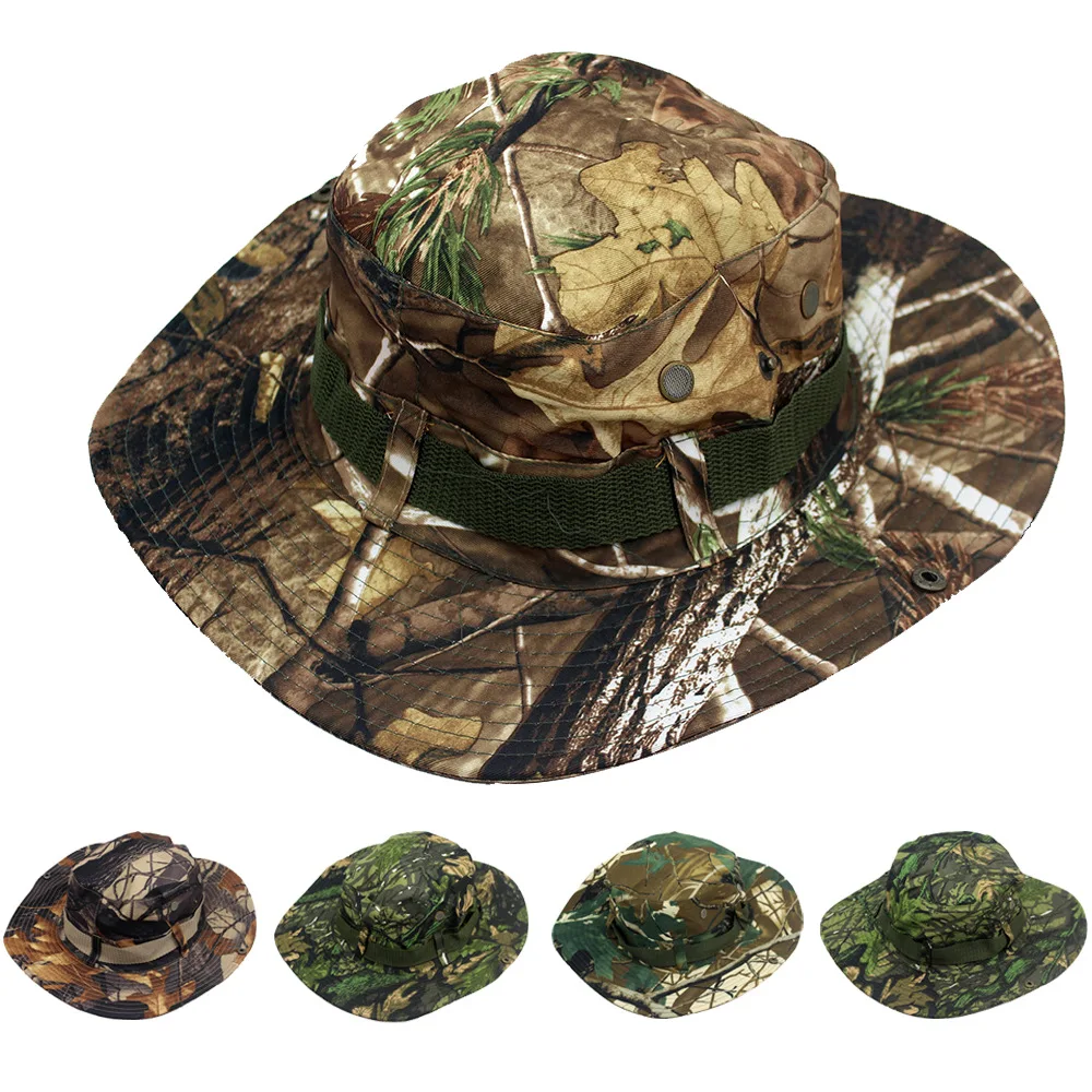 

2023 Wide Brim Boonie Hat Men Women Top Camo Bucket Hats For Safari Military Beach Sunscreen Cap