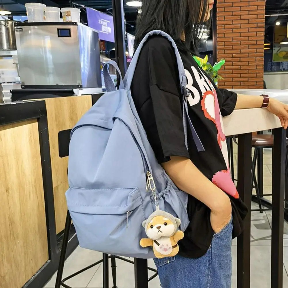 

Pure Color Preppy Style Backpack Nylon Storage Bag Students School Bag Multi-pockets Korean Style Teenagers Shoulder Bag Travel