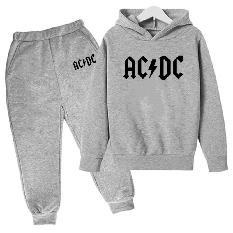 Fashion Causal AC DC Children 2 Piece Sets Tracksuit Kids Hooded Sports Suit Boys Girls Hip Hop Hoodies Sweatshirt Top+Pants