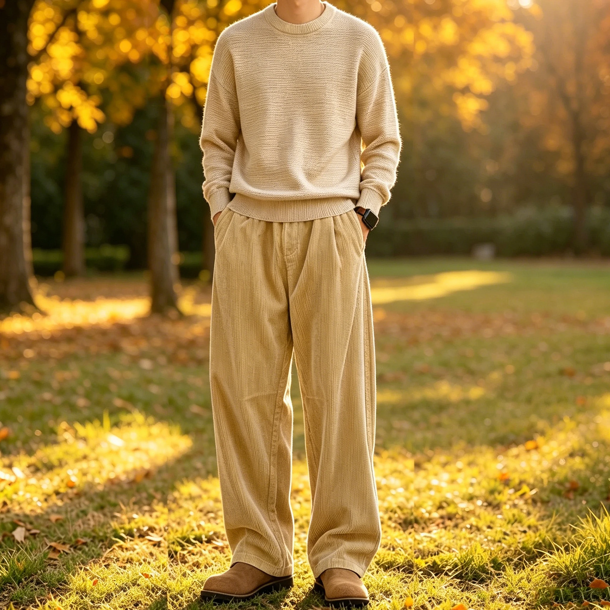 Vintage Men's Corduroy Wide Leg Pants Elastic High Waist Baggy Casual Trousers Loose Fit Straight Leg Pants Hip Hop Oversized