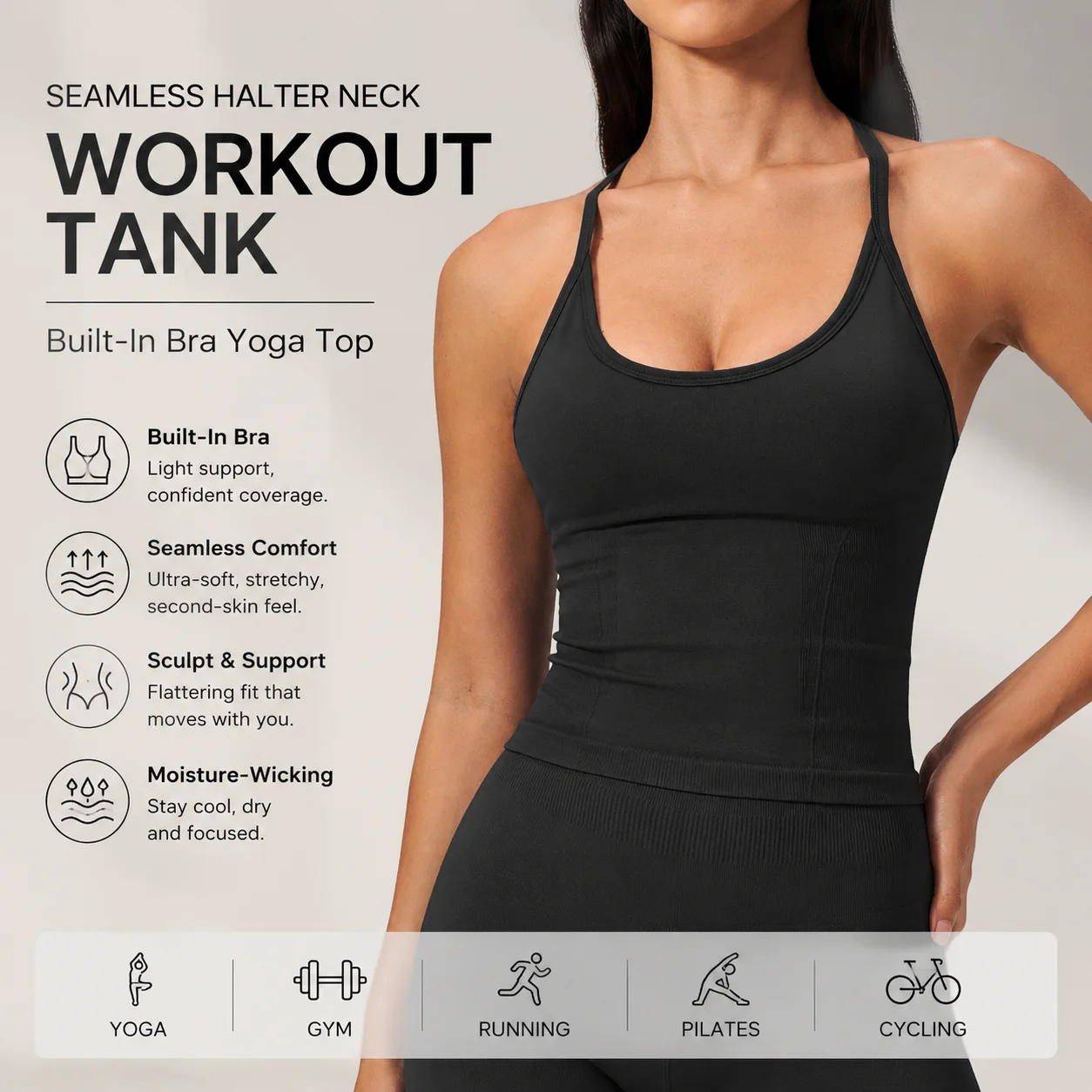 Luxury 2 in 1 Yoga Tank Top wi - T Shirt Bra Seamless recension och pris