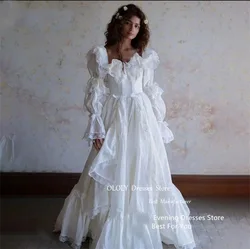 OLOEY Ivory Princess Evening Dresses Long Sleeves Wedding Gowns Floor Length Birthday Dress Formal Party Gowns Vestidos Custom