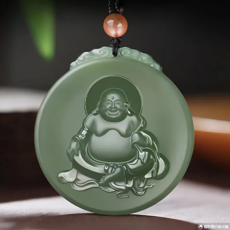 

Hetian Lake Green Pendant Maitreya Statue Big Belly Buddha Jade Guanyin