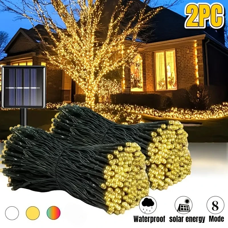 

2 Outdoor Solar String Lights 30/100/200/300 LED 8 Modes IP65 Waterproof Suitable for Gardens Courtyards Terraces Weddings