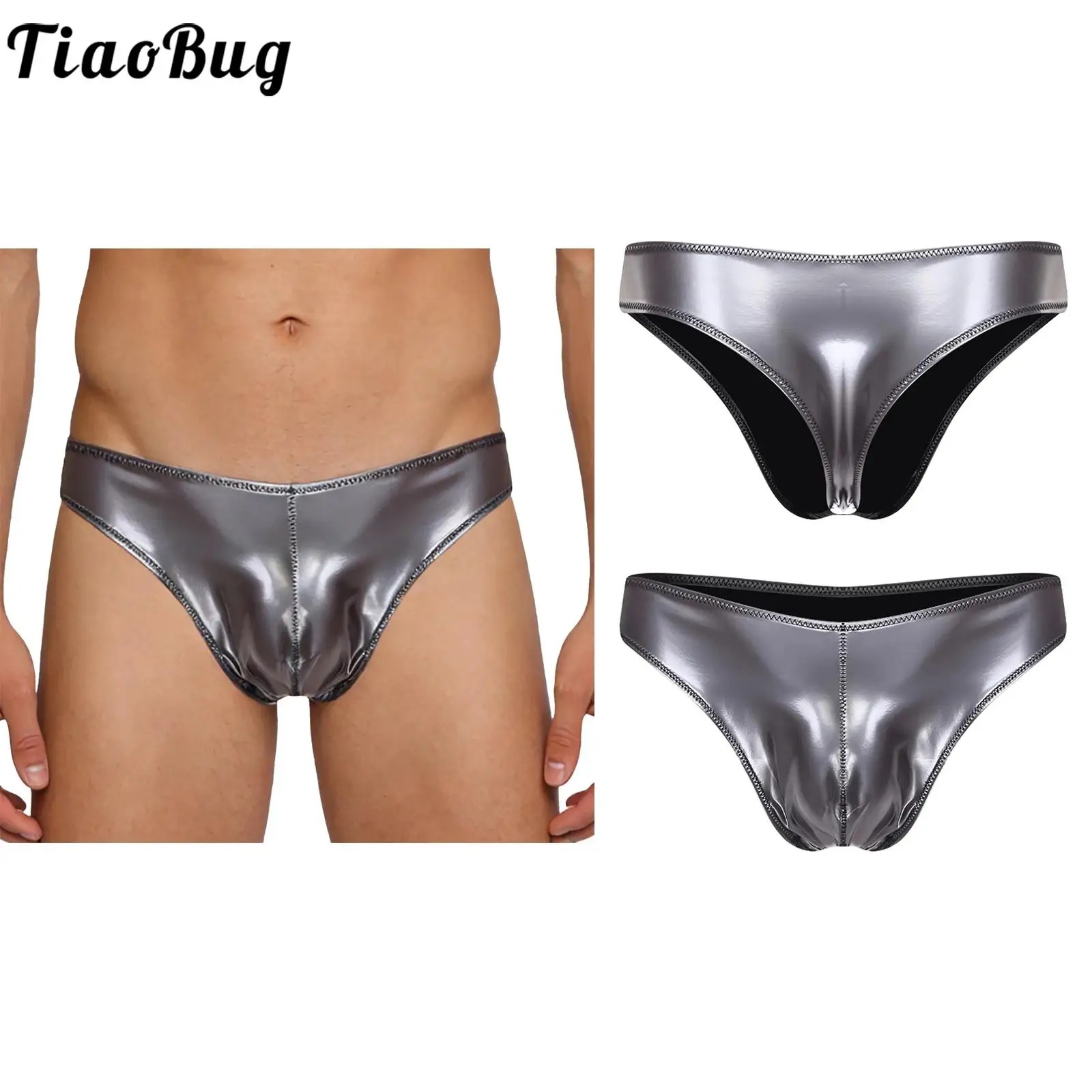 

Мужские трусы-бикини из искусственной кожи, однотонные, с низкой посадкой, для пляжа, бассейна, вечеринок и повседневной носки