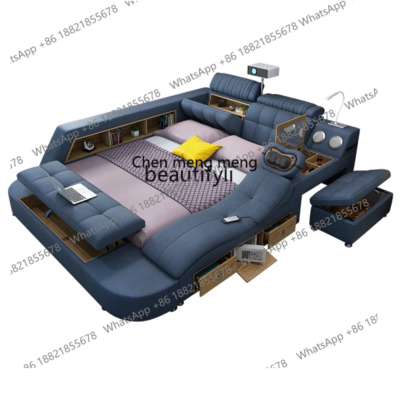 scn8617 LBX Disposable Nano Technology Fabric Bed Massage Tatami Master Bedroom Double Bed Multifunctional Marriage Bed Projecto