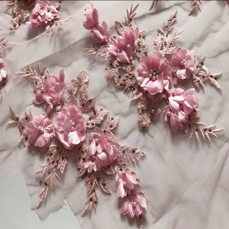 2/4 Pieces,Three-dimensional Flower Nail Bead Hot Drilling Mesh Embroidery Lace Fabric DIY Dress Clothing Decoration Decal Patch