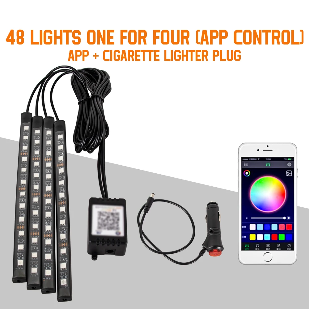 Neon 36 48 72 LED Auto-interieur Omgevingsvoetlicht Draadloze afstandsbediening Muziek APP Controle Auto RGB Sfeer Decoratieve lamp