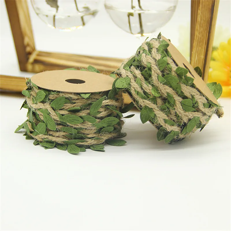 Simulation Green Leaves Weaving Hemp Rope DIY Wedding Birthday Wedding Decoration Rattan Gift Bouquet Packaging Rope 5mm 5yard