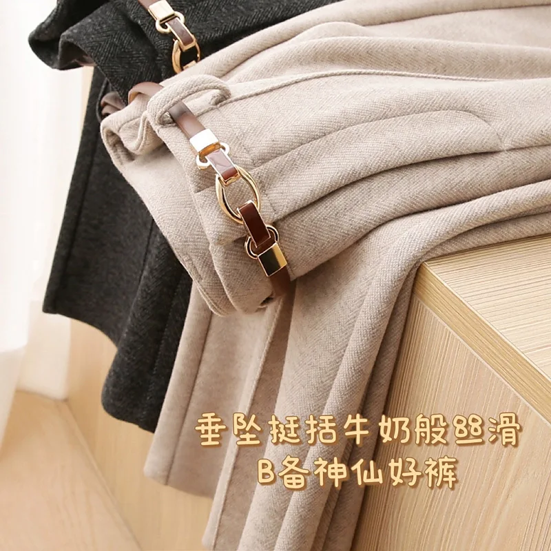 بنطلون صوفي مقلد مستقيم للنساء سميك للتدفئة في الخريف والشتاء #3