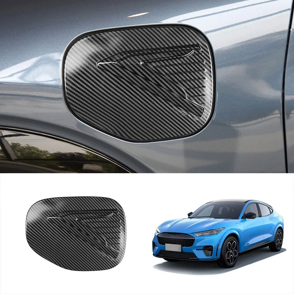 Car Carbon Fiber Fuel Tank Cover Oil Tank Cap Decoration Stickers Fit for Ford Mustang Mach-E 2021