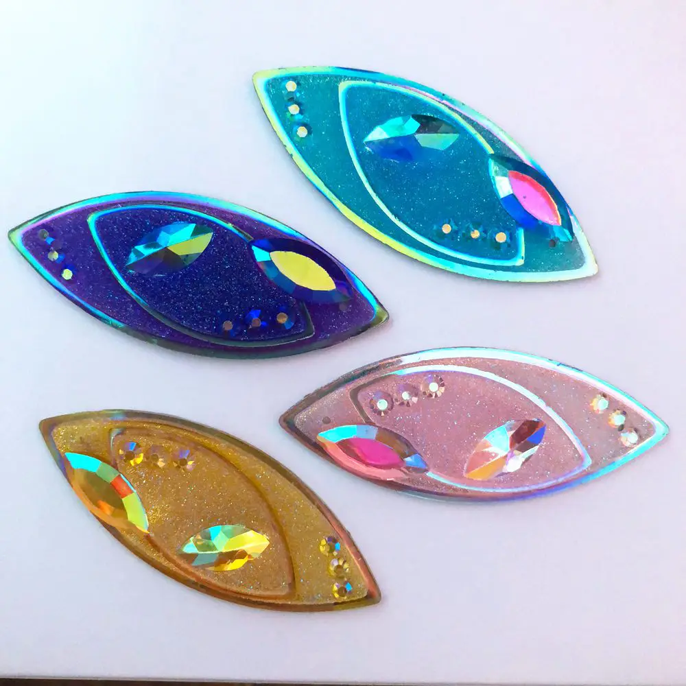 New 12PCS AB Resin Horse Eye Ore Flower Flatback Rhinestone Scrapbook Wedding 2 Hole  DIY crystal Applique Craft Ornaments