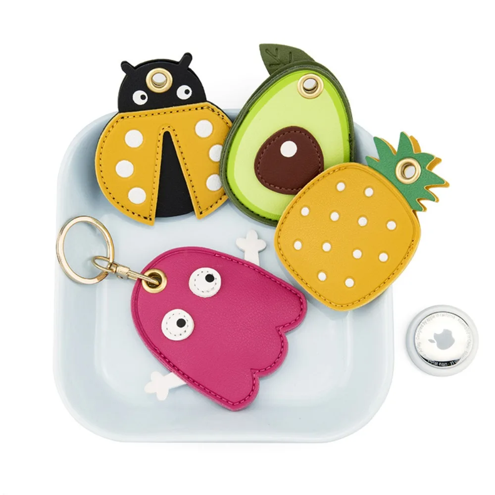 Cute Insect Access Control Card Holder Ladybug Ghost Avocado Pineapple Kechain Leather Keyring Decoration Accessories Ornament