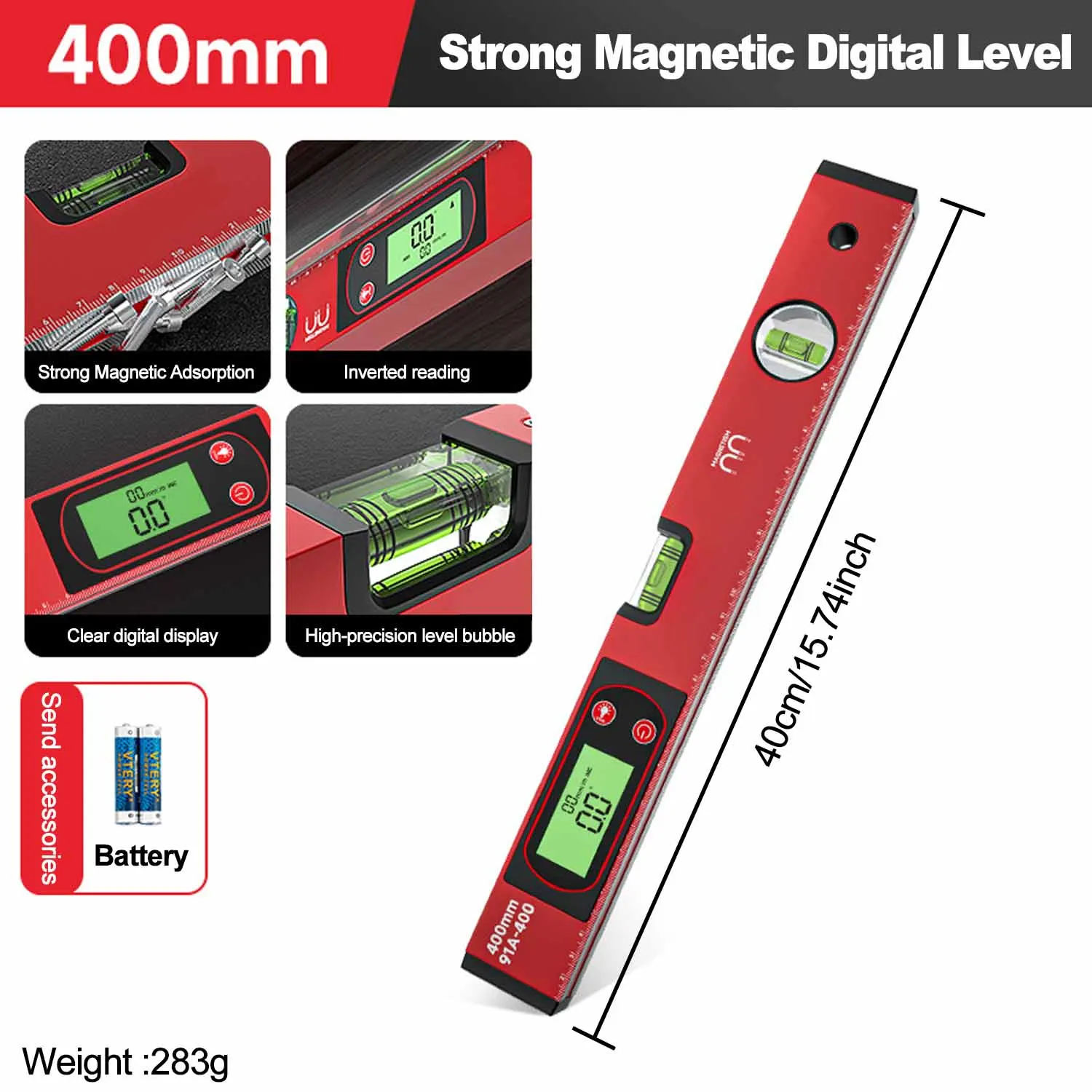 30/40/50 cm Elektronische Digitale Display Niveau Heerser Magnetische Hoekmeter Aluminium Niveau Gradenboog Inclinometer 90 graden