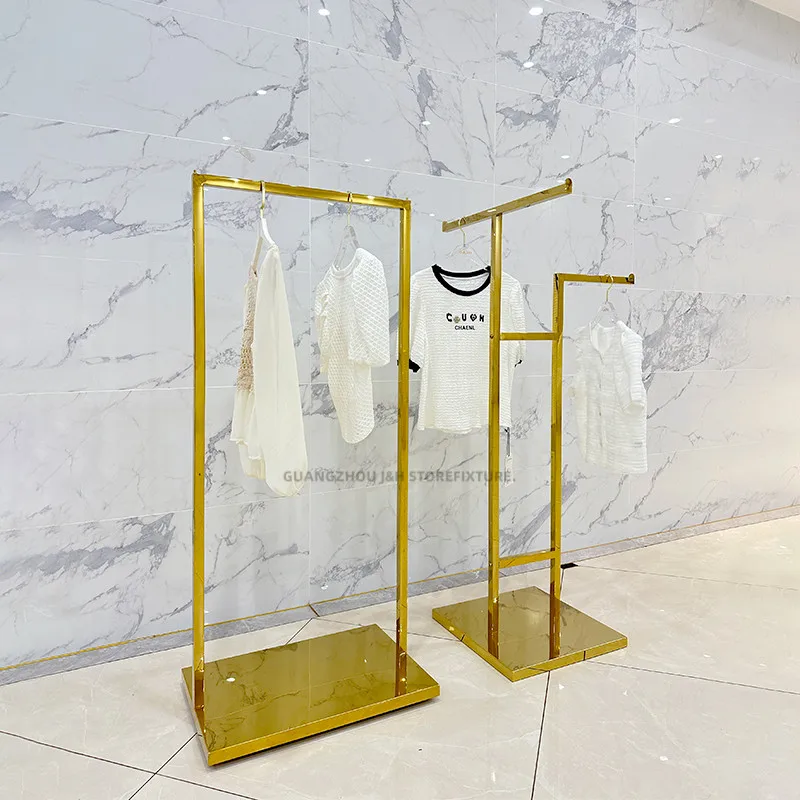 

Commercial Shelves 2-Way Straight Arms Clothing Rack Stainless Steel Gold Clothing Rack Folding Adjustable Garment Rack