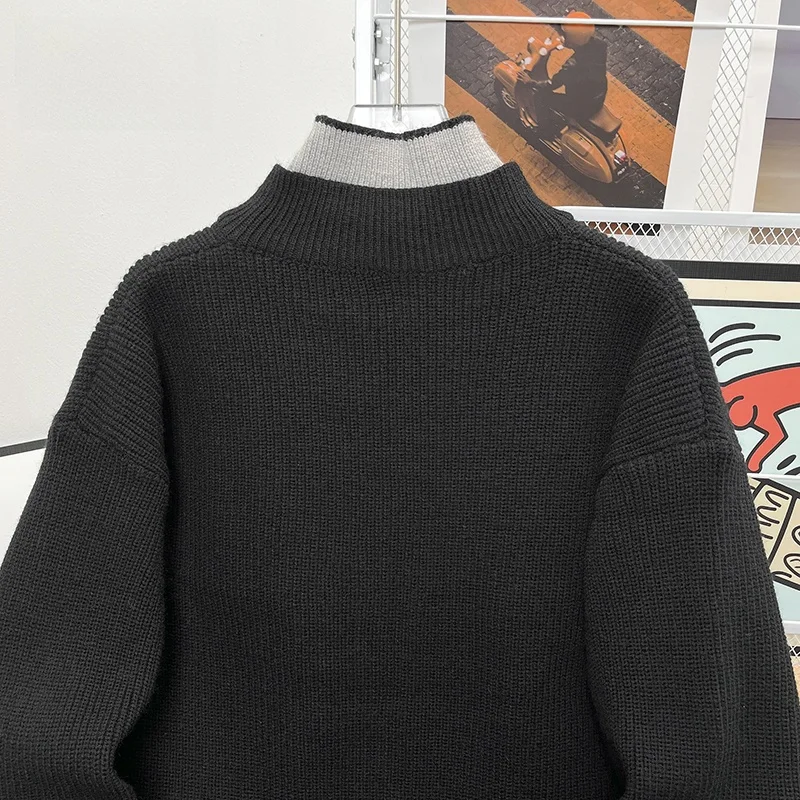 秋冬万能シンプルアーティスティック和風長袖ニットファッション原宿フェイクツーピースハーフハイカラートレンドブランド