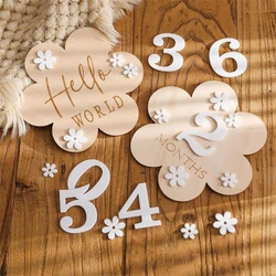 New Flower Baby Monthly Milestone Cards Wooden Newborn Growth Record Photography Card Double-sided Baby Shower Souvenir Cards