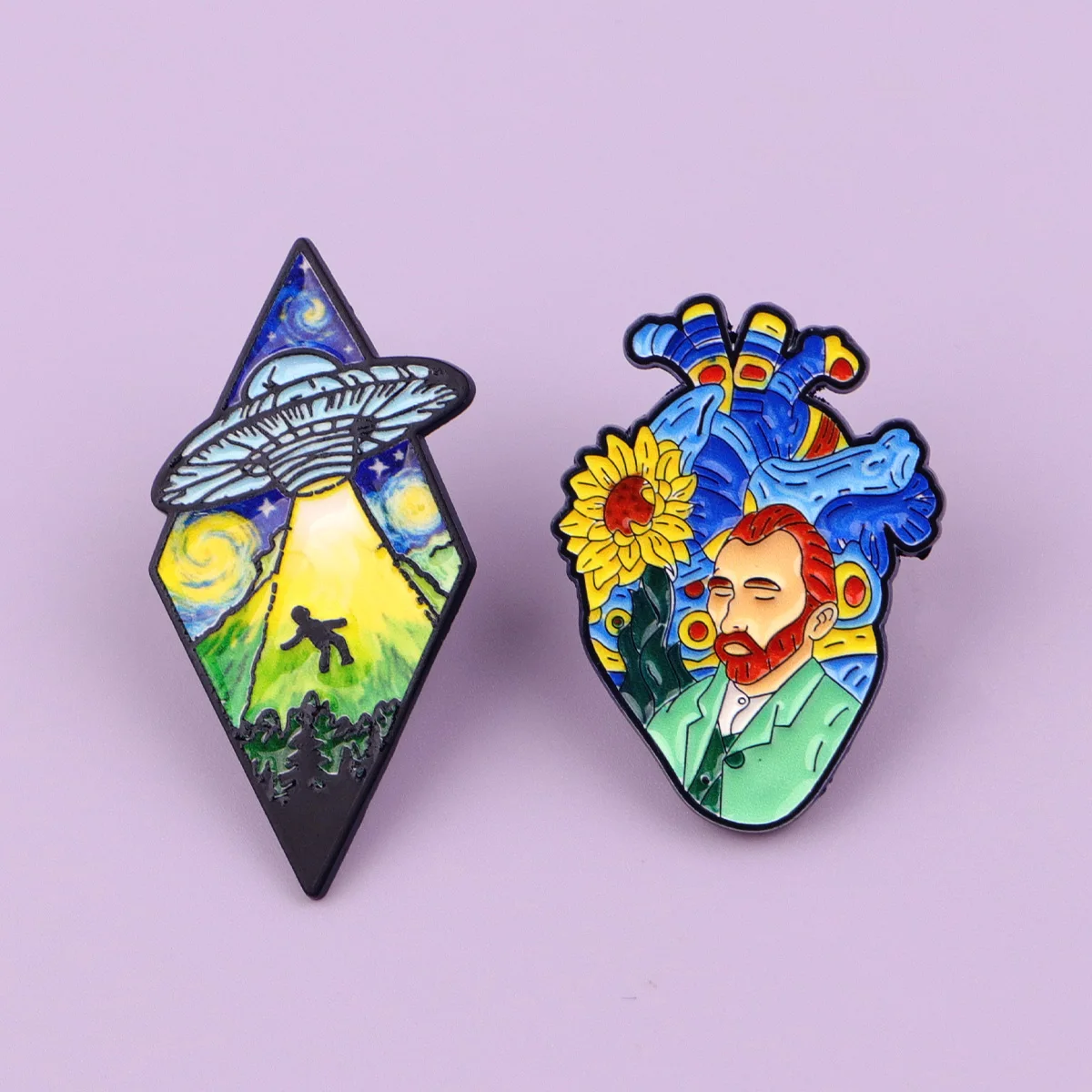 Van Gogh Art Enamel Pins Starry Night Sunflower & Butterfly Brooches for Backpacks Fashion Lapel Badges for Artists & Gifts