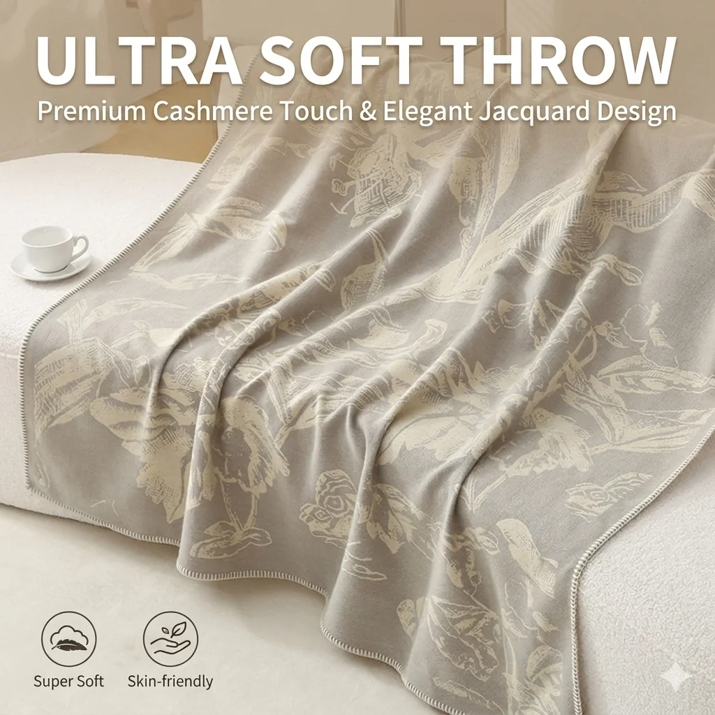 

Imitation Cashmere Blanket Soft Jacquard Sofa Throw Blanket Elegant Decorative Bed Blanket Warm Office Air Conditioning Cover