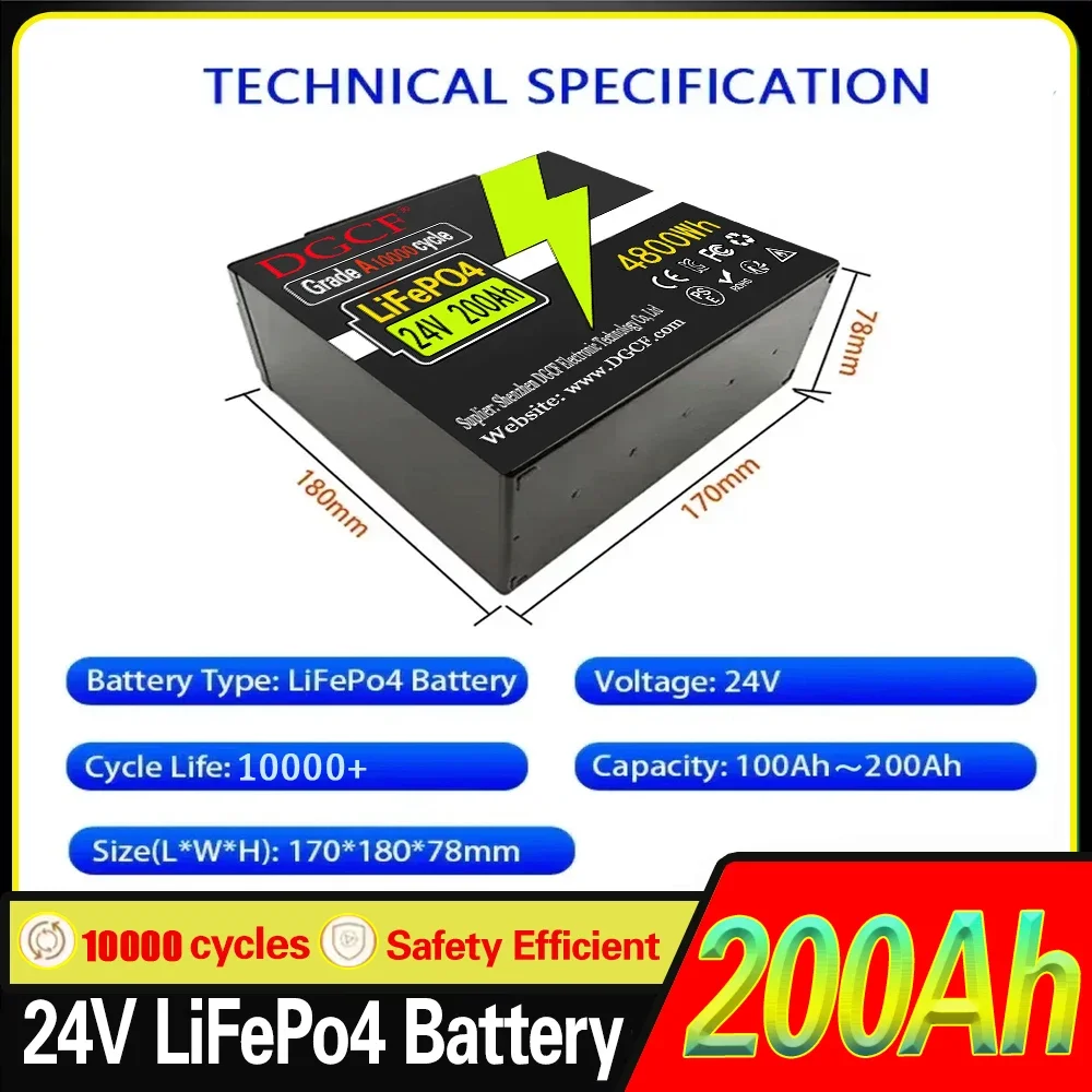 

Литиевая батарея LiFePO4, 24 В, 100 Ач-500 Ач, встроенная BMS 200 А, перезаряжаемая батарея, для автофургона/кемпера, солнечной батареи, морской пехоты, перемещения/ванного