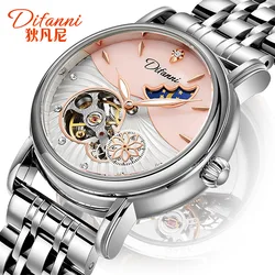 Fashion Brand Women Automatic Mechanical Watches Diamond Wristwatch Ladies Moon Plate Business Dress Waterproof Luminous Clock