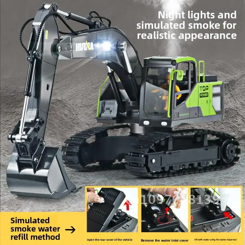New product 13 channel simulation remote control alloy dai excavator 1:18 with smoking excavator hook machine children's toy
