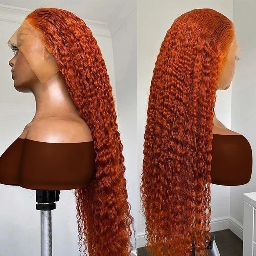 البرتقال الزنجبيل الباروكات الشعر البشري 13x6 HD مجعد الدانتيل شعر مستعار أمامي موجة عميقة 350 الملونة 30 بوصة فضفاض موجة المياه الدانتيل أمامي للمرأة #1