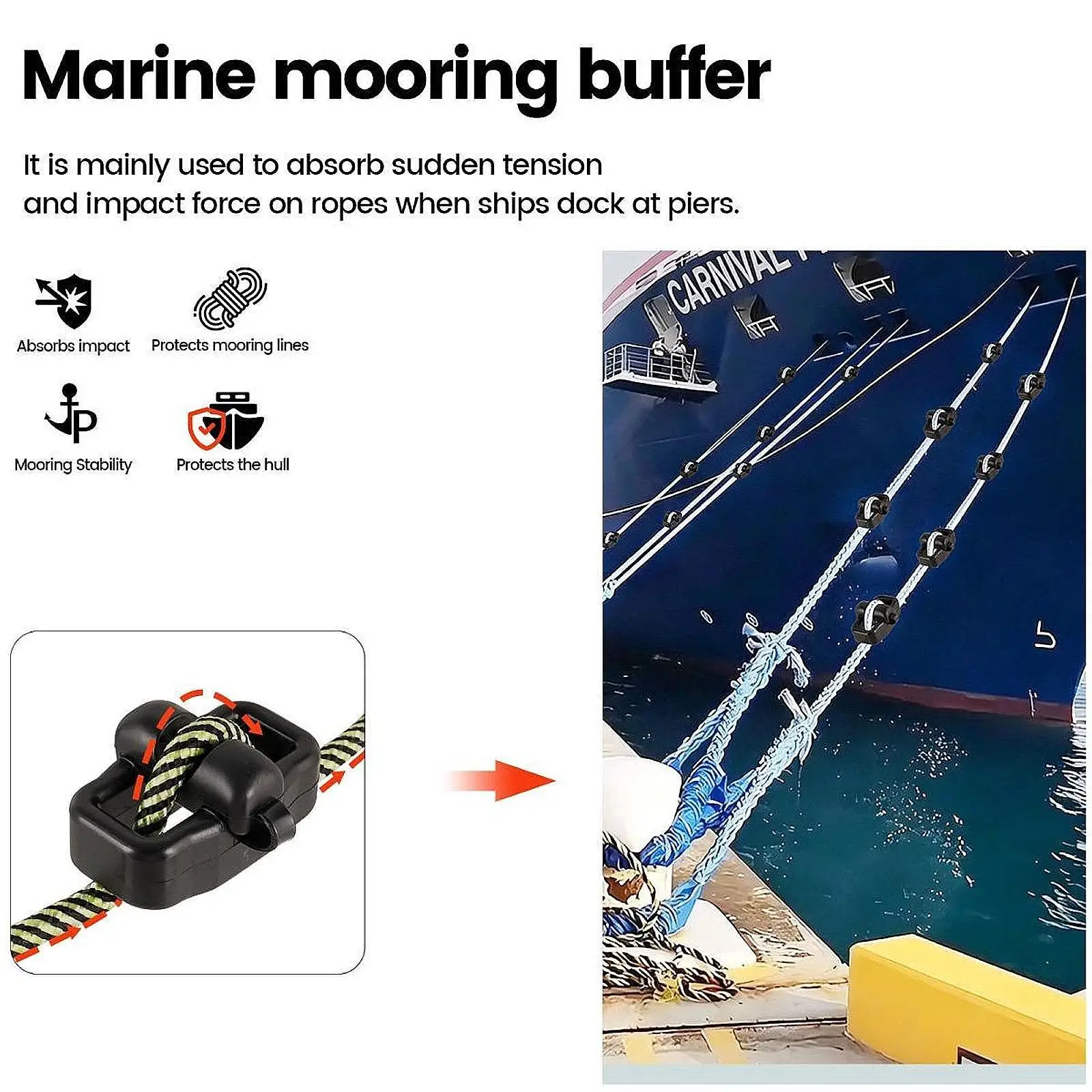 Boat Mooring Snubber Compatible Simple Installation Direct Replace Accessories Supplies Black