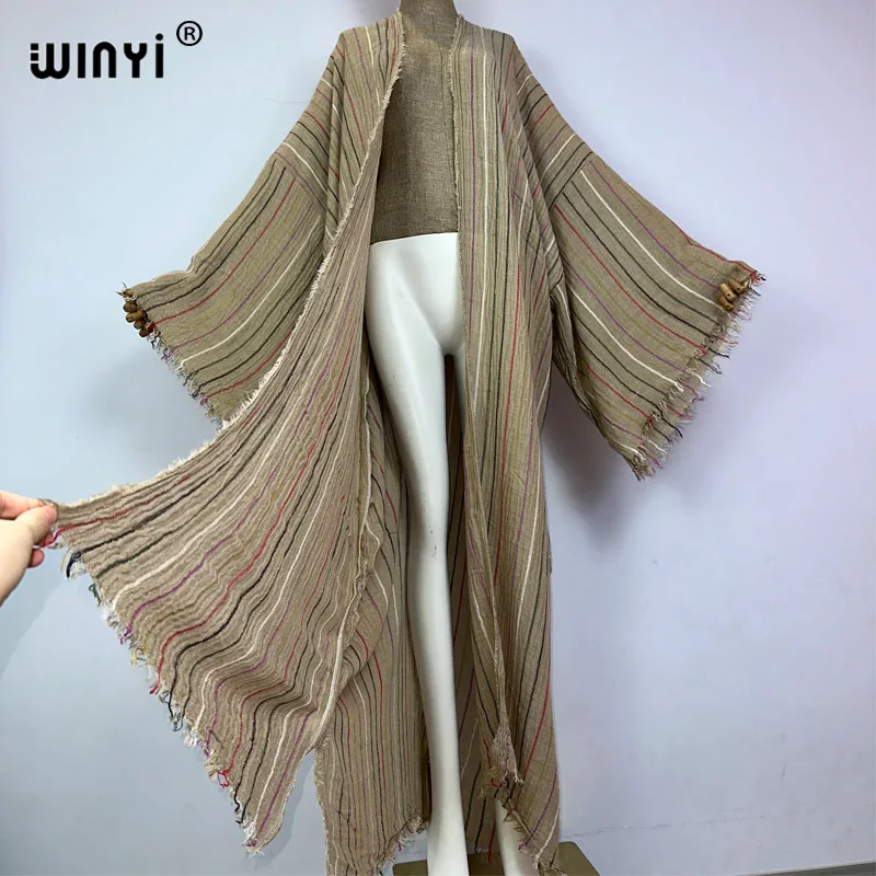 WINYI nowa moda kimono jesienna elegancki kardigan seksowna sukienka maxi plaża strój kąpielowy monocolour ręcznie farbowana odzież wierzchnia