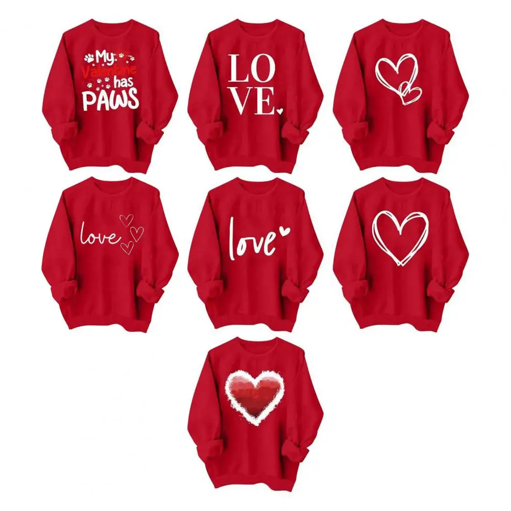 Printed Women's Sports Shirt Long Sleeve Round Neck Pattern Couple Valentine's Day Pullover Tops Fall Casual Long Sleeve Shirts