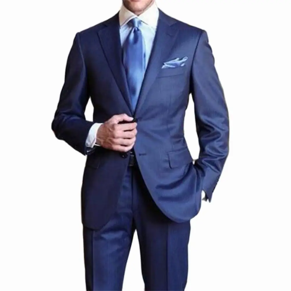 Casual Business Navy Blue Mens Suits Slim Fit 2 Piece Jacket Pants Set For Groom Wedding Tuxedo Formal Office Wear Costume Homme