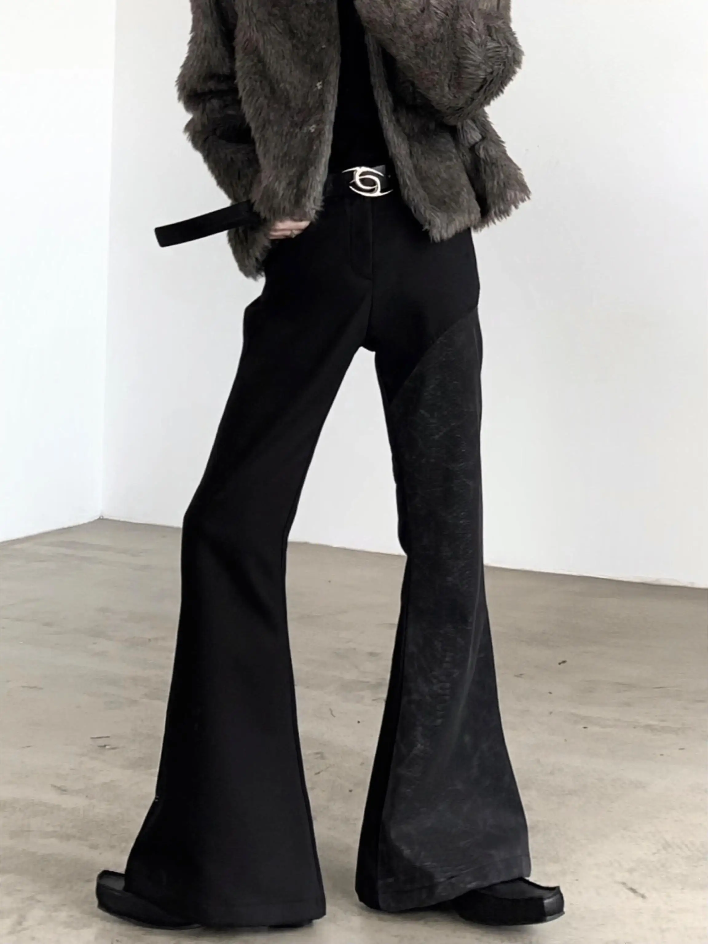Autumn Mountain Wind Men's Casual Trousers High Waist Slimming Effect Micro Flared Leg Design Snake Skin Pattern Long Pants