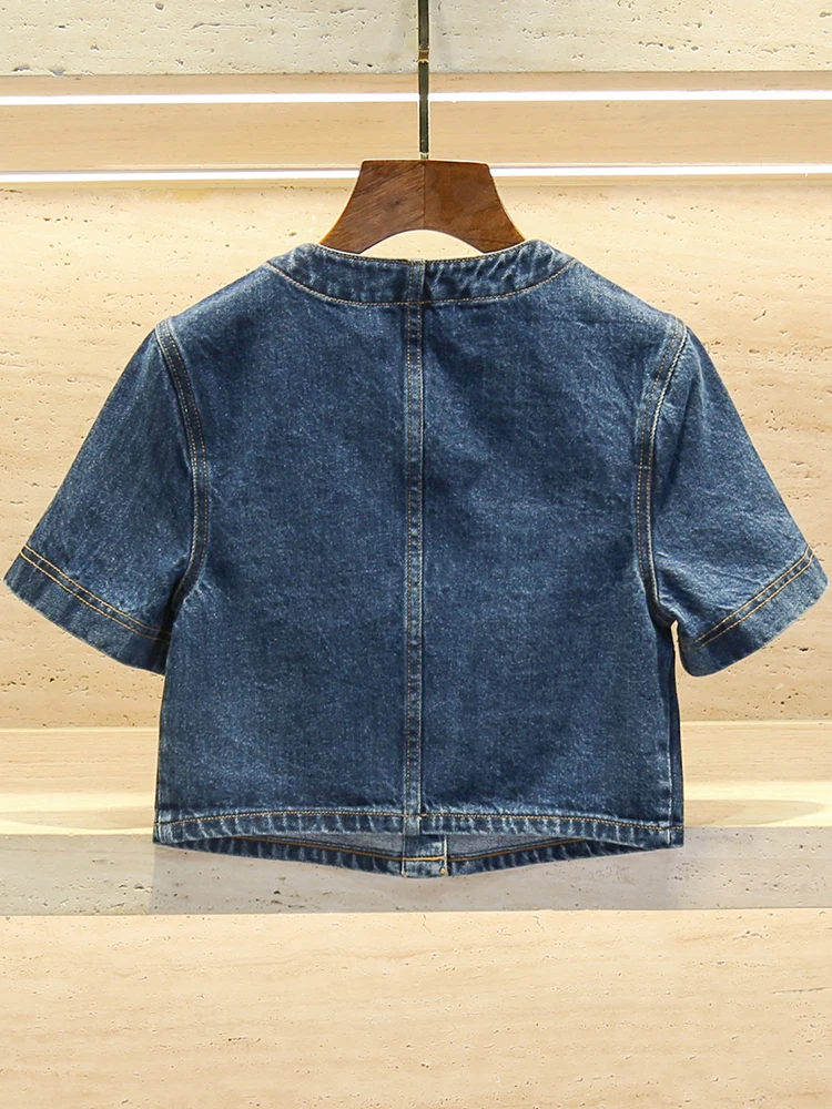 เสื้อคาร์ดิแกนยีนส์ผู้หญิงระดับไฮเอนด์พร้อมปุ่มเพชรและชุดกระโปรง f แฟชั่นชุดสองชิ้น ort Sve ro...