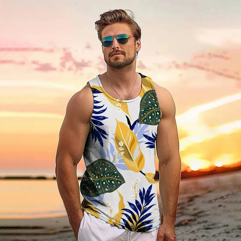 Fresh Coconut Print Men's Harajuku Street Fashion Comfortable Men's Vest Beach Seaside Vacation Comfortable Breathable Vest