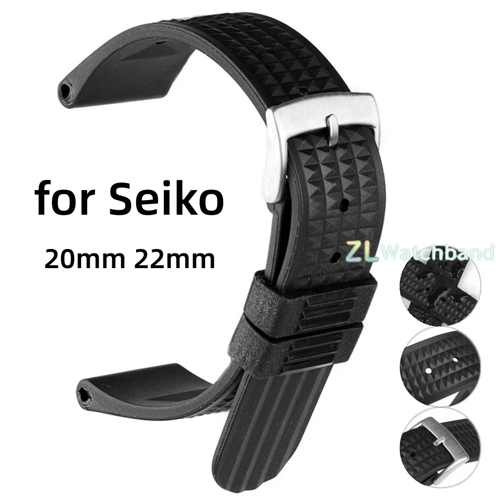 Bracelet en caoutchouc de 20 mm et 22 mm pour Seiko, à libération rapide, souple, universel, à extrémités plates, bracelet de montre en caoutchouc de qualité supérieure, remplacement pour poignet de 7,3 pouces