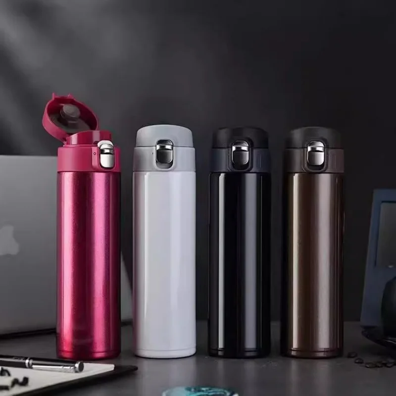 1PCS 500ML Stainless Steel Bouncing Cover Vacuum Flask Thermos Cup Coffee Tea Milk Thermo Bottle Coffee Mug Gift Bottle
